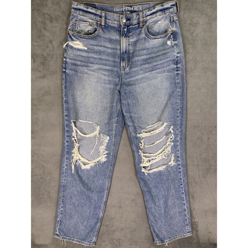 American Eagle Jeans Womens 14 Blue Straight Baggy High Rise Light Wash Denim